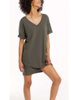 Z Supply V-Neck T-Shirt Dress in Seaweed