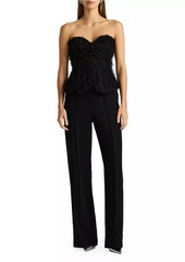 Zac Posen Applique-on-Lace Bustier Jumpsuit