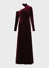 Zac Posen Asymmetric Long-Sleeve Mock-Neck Velvet Dress