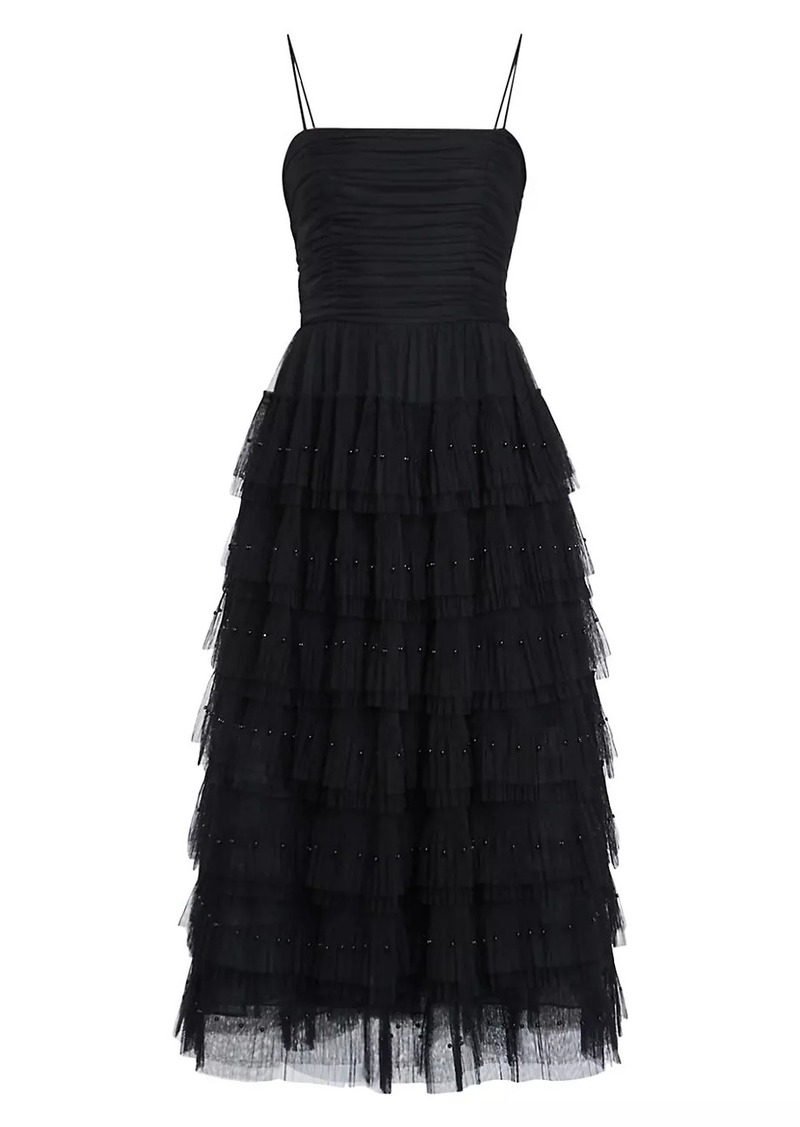 Zac Posen Beaded Layered Tulle Midi-Dress