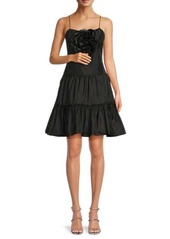 Zac Posen Floral Appliqué Tiered Mini Dress