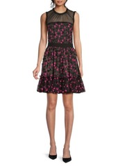 Zac Posen Floral Illusion Fit & Flare Mini Dress