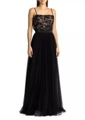 Zac Posen Flower Appliqué Tulle Gown