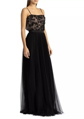 Zac Posen Flower Appliqué Tulle Gown