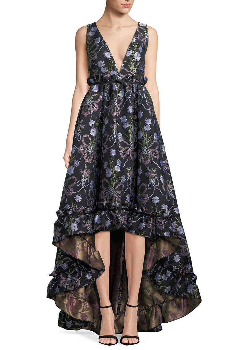 Zac Posen Judith Floral-Jacquard Fit-&-Flare Gown