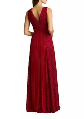 Zac Posen Lace Pleated Overlay A-Line Gown