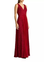 Zac Posen Lace Pleated Overlay A-Line Gown