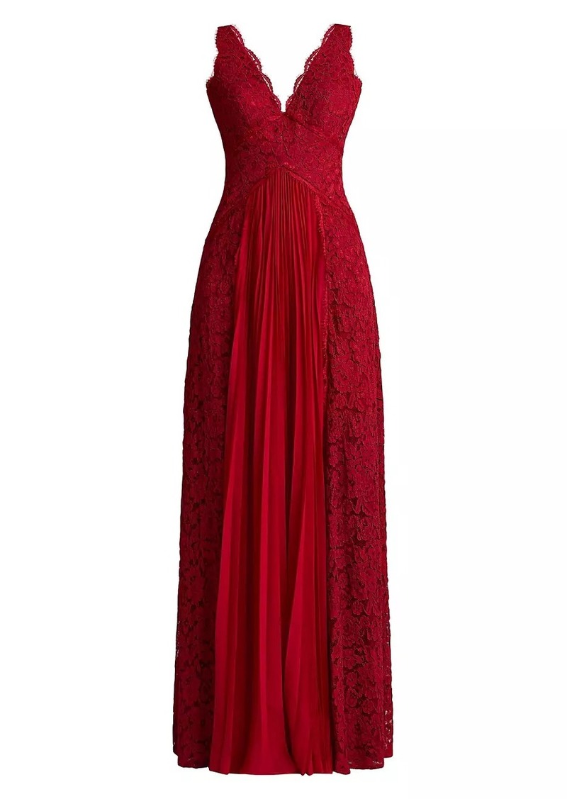 Zac Posen Lace Pleated Overlay A-Line Gown