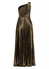 Zac Posen Metallic Chiffon One-Shoulder Gown