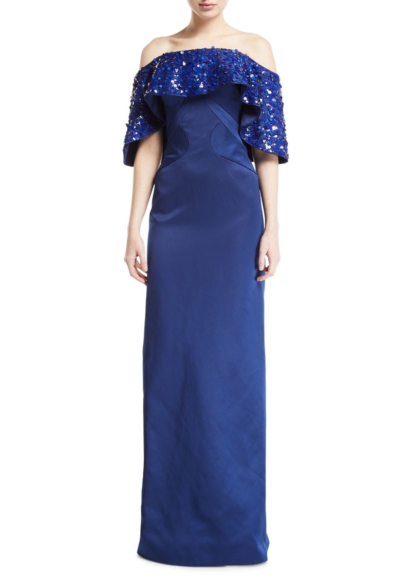 Zac Posen Off-the-Shoulder Draped-Sequined Gown | Dresses
