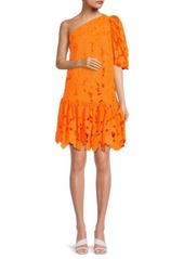 Zac Posen One Shoulder Drop Waist Lace Dress