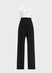 Zac Posen One-Shoulder Two-Tone Bow-Front Jumpsuit