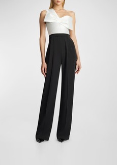 Zac Posen One-Shoulder Two-Tone Bow-Front Jumpsuit