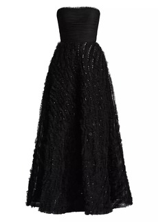 Zac Posen Pleated & Ruffle Appliqué Gown