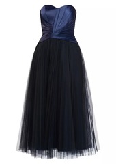 Zac Posen Pleated Bustier Tulle Midi-Dress