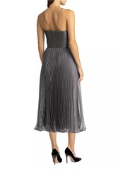 Zac Posen Pleated Lamé Midi-Dress