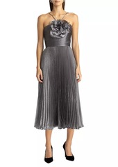 Zac Posen Pleated Lamé Midi-Dress