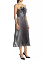 Zac Posen Pleated Lamé Midi-Dress