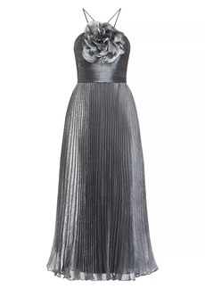 Zac Posen Pleated Lamé Midi-Dress