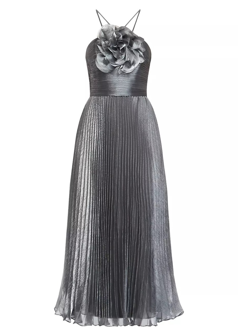 Zac Posen Pleated Lamé Midi-Dress