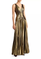 Zac Posen Pleated Metallic Chiffon Gown