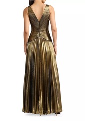 Zac Posen Pleated Metallic Chiffon Gown