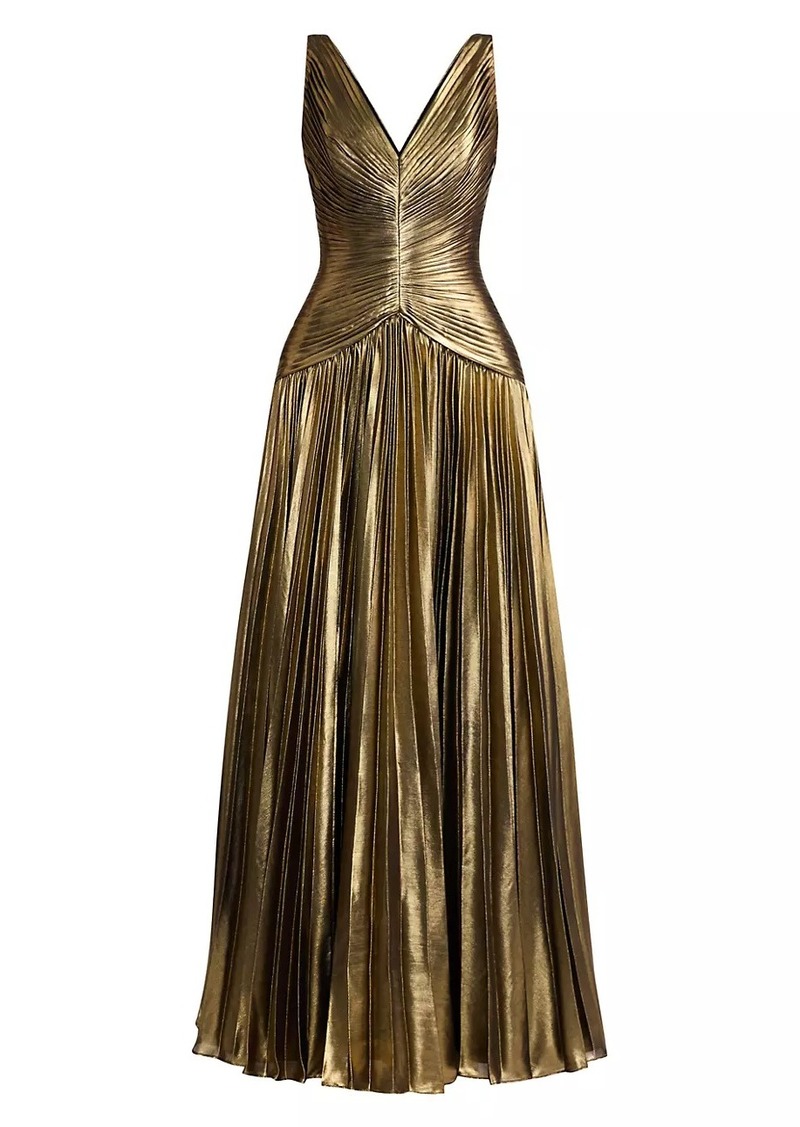 Zac Posen Pleated Metallic Chiffon Gown