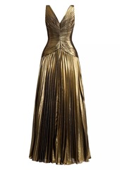 Zac Posen Pleated Metallic Chiffon Gown