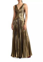 Zac Posen Pleated Metallic Chiffon Gown