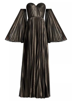 Zac Posen Pleated Off-The-Shoulder Gown