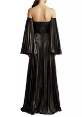 Zac Posen Pleated Off-The-Shoulder Gown
