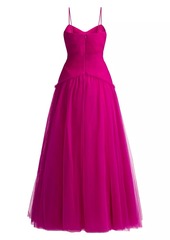 Zac Posen Pleated Tulle Sleeveless Gown