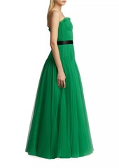 Zac Posen Pleated Tulle Strapless Gown