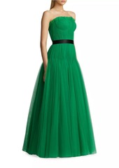 Zac Posen Pleated Tulle Strapless Gown