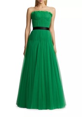 Zac Posen Pleated Tulle Strapless Gown