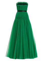 Zac Posen Pleated Tulle Strapless Gown