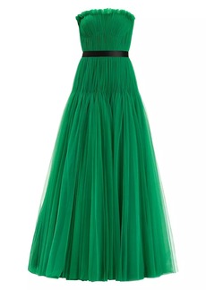 Zac Posen Pleated Tulle Strapless Gown