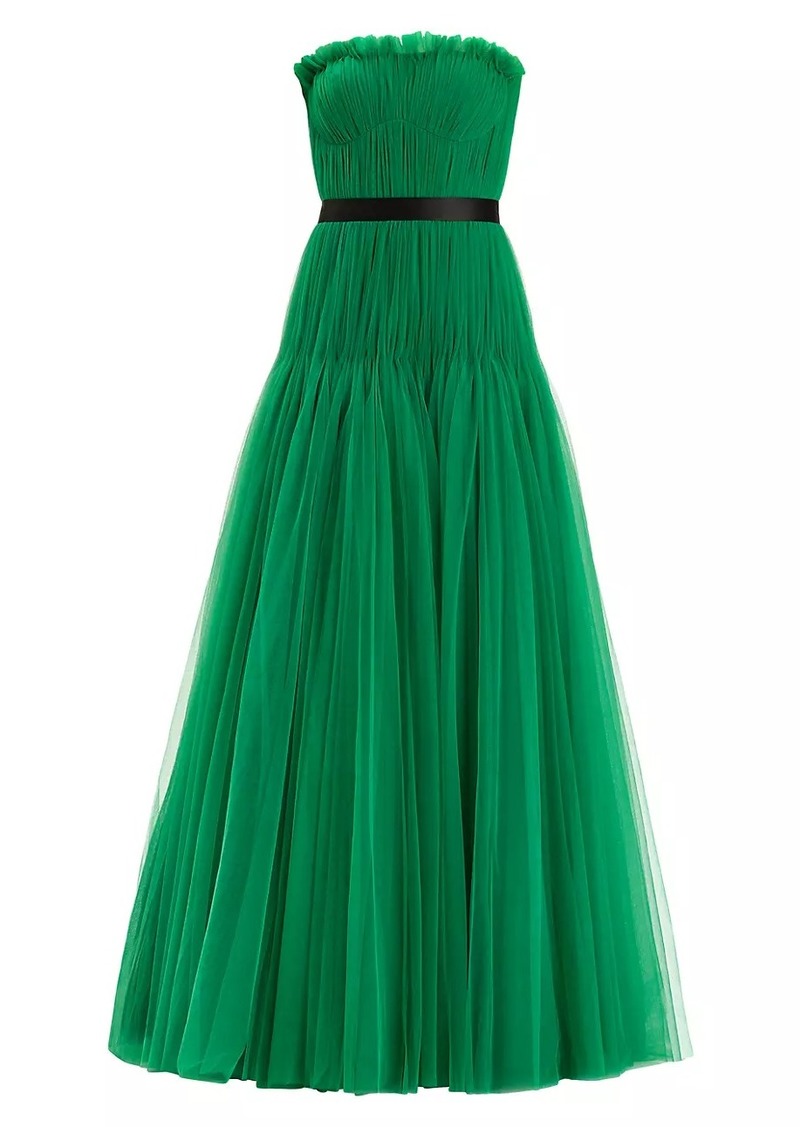 Zac Posen Pleated Tulle Strapless Gown