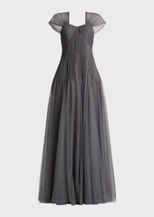 Zac Posen Ruched A-Line Shimmer Tulle Gown
