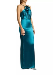 Zac Posen Satin Rosette Appliqué Body-Con Gown