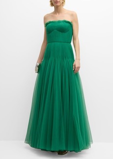 Zac Posen Strapless Pleated Tulle Bustier Gown