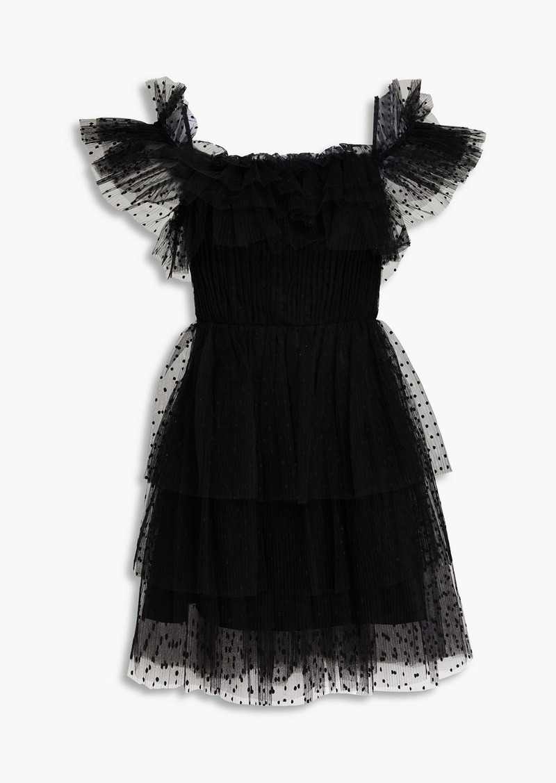 ZAC POSEN - Cold-shoulder tiered point d'esprit mini dress - Black - US 2
