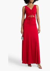 ZAC POSEN - Cutout ruched stretch-jersey gown - Red - US 6