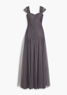 ZAC POSEN - Pintucked metallic tulle gown - Gray - US 2