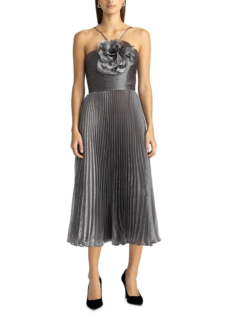 Zac Posen Flower Neckline Pleated Midi Dress