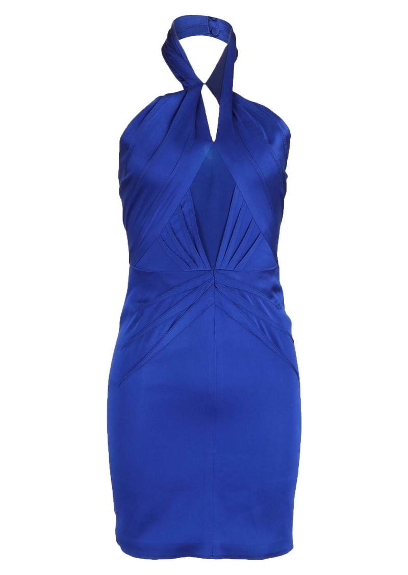 Zac Posen Halter Mini Dress in Blue Satin