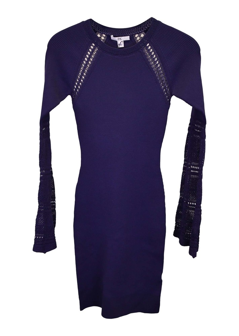 Zac Posen Jill Long Sleeve Sweater Dress in Navy Blue Viscose