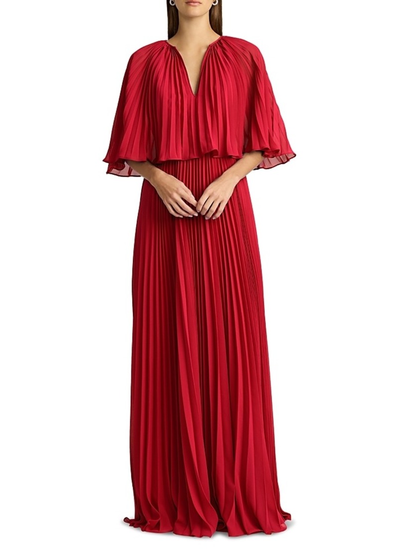 Zac Posen Pleated Chiffon Cape Dress