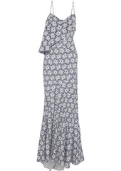 Zac Posen Woman Draped Perforated Printed Cotton Gown Navy