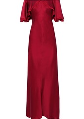 Zac Posen Woman Off-the-shoulder Chiffon-trimmed Satin Gown Crimson